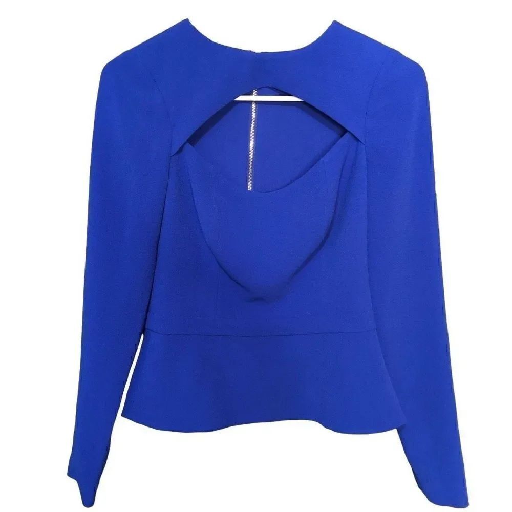 Dress the Population Blouse Womens XS Long Sleeve Peplum Hem Peekaboo Neckline